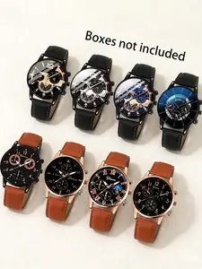 8 pieces/set Fashion Belt Business Men's Watch Multi functional Quartz Watch Leisure Sports Men's Watch Set Casual Wristwatch Set