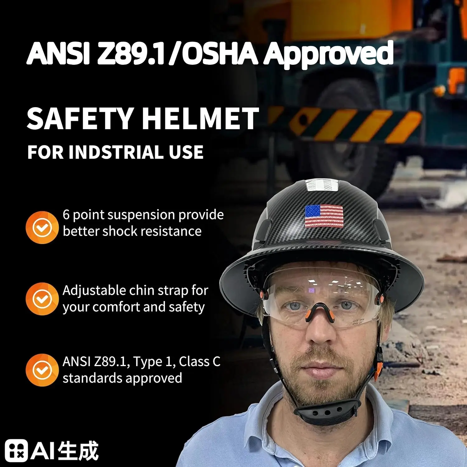 hatsuchiyan247ページ ANSI Z89.1/OSHA Approved Reflective Safety Hard Hat with Visor