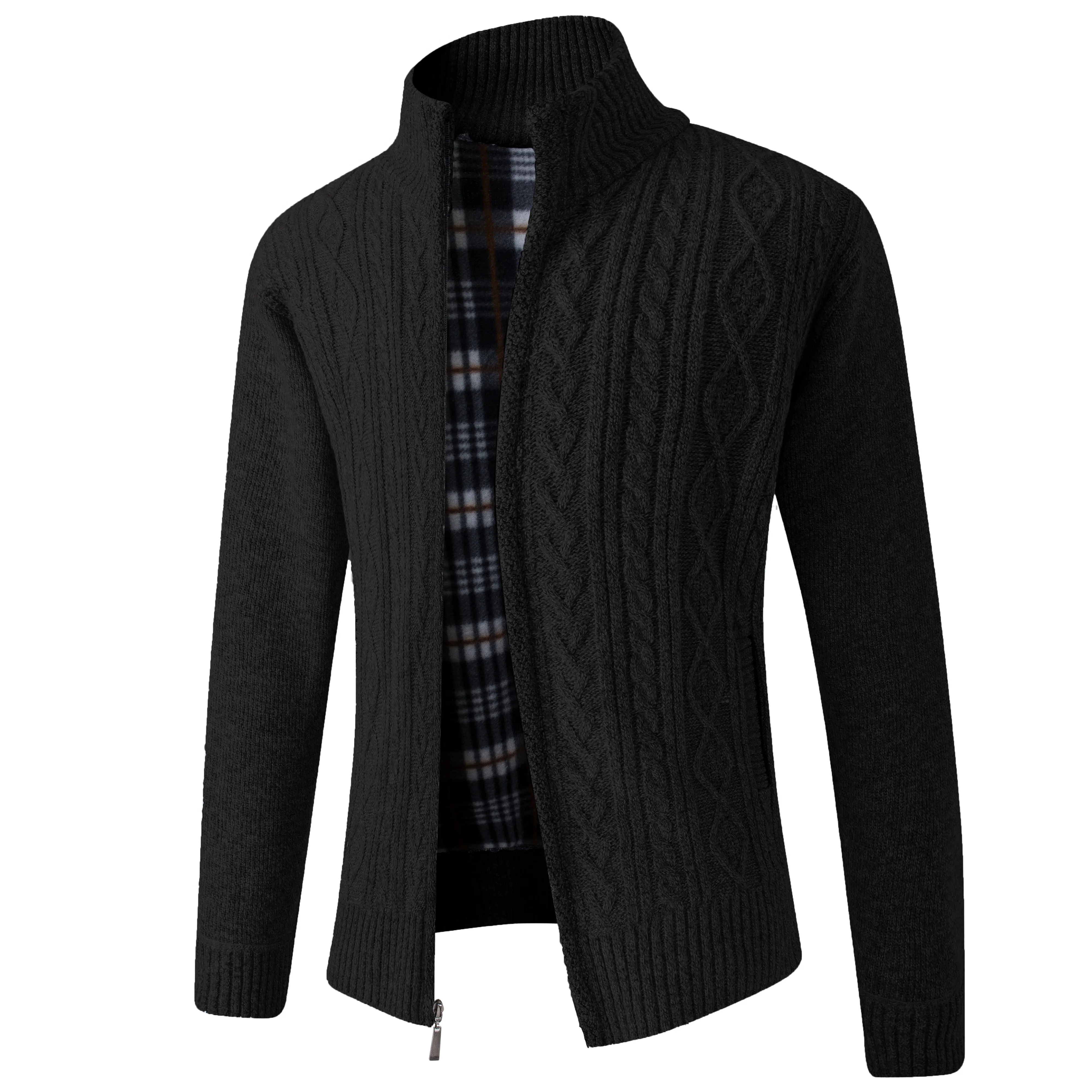 JYG Cardigan Sweaters for Men Full Zip Fleece Lined Slim Fit Knitted Sweater with 2 Front Pockets