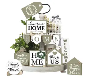 13 Farmhouse Tiered Tray Decor Set Sweet Home Tiered Tray Decorations Home Rustic Wooden Signs Decorative Farmhouse Kitchen Table Decor for Dining Room Country Summer Shelf Centerpiece Gift