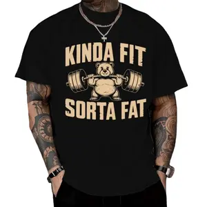 Funny Weightlifting Bear Tee Cotton Heavyweight Oversized Gym Shirt Classic Fit Crew Neck Short Sleeves Soft Breathable Casual Top for Womenswear Tshirt