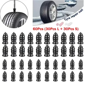 60Pcs Tire Repair Screws Plugs, Self-service Tyre Repair Vacuum Rubber Nails Kit, Tire Patch Repair Kit for Car/Motorcycle/Truck/Tractor Puncture Fast Tyre Repair Supplies