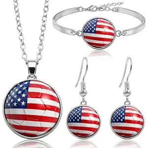 3PCS Soccer Flag Jewelry Set – Necklace, Earrings & Bracelet for Fans