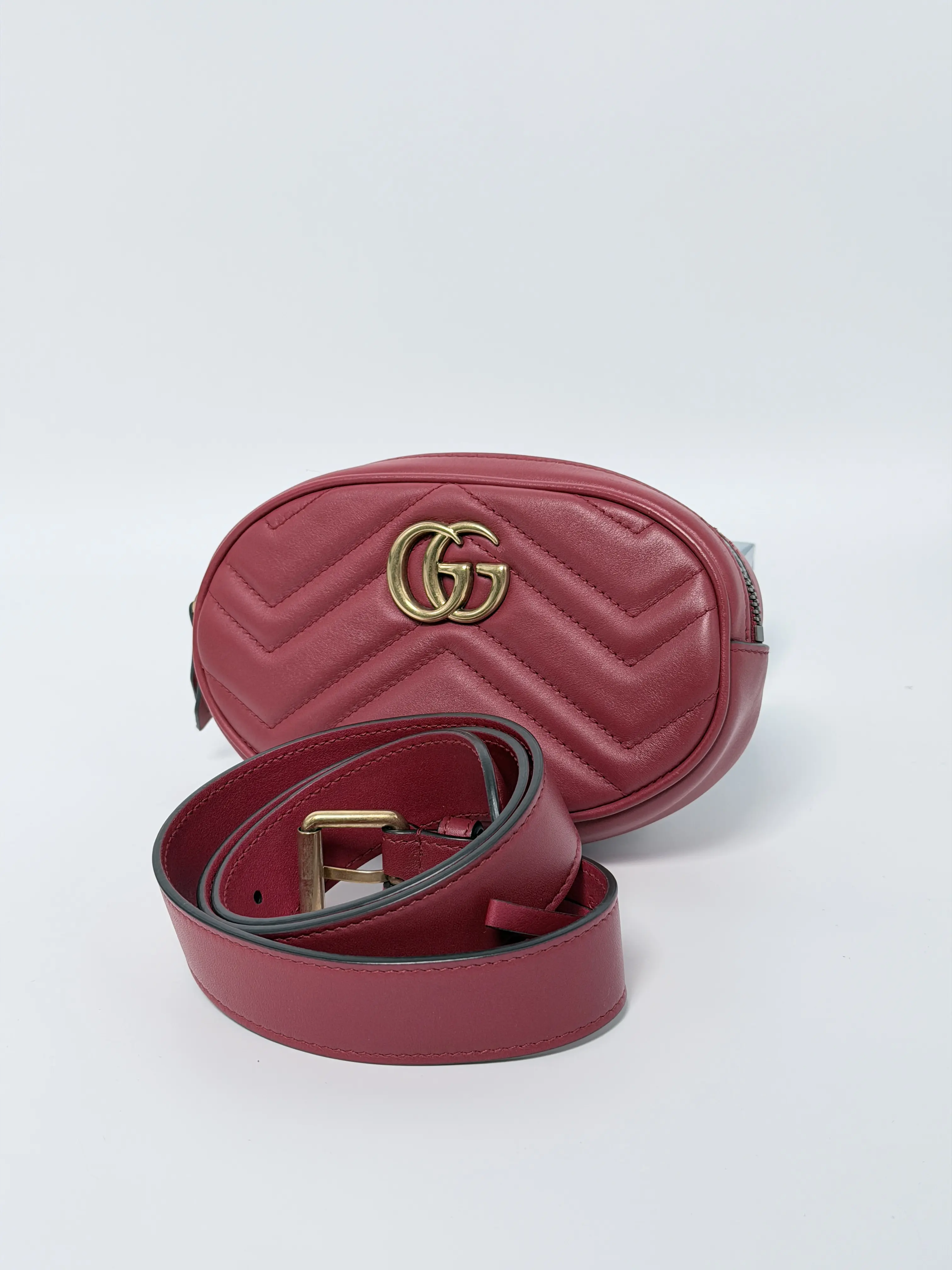 Pre-owned GUCCI GG Leather Belt Bags Authentic Marmont Matelassé Waist Belt Bag Fanny Pack JD045GG