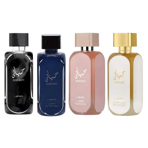 Lattafa Hayaati Collection Women's 4-Piece Perfume Gift Set - High Quality Aromatic Floral Sweet Citrus Musk Amber EDP Sprays, 3.4 fl oz Each, Self Care Products