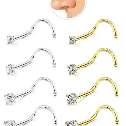 Minimalist Nose Ring, Spiral Nose Ring, Stainless Steel Nose Studs, Hypoallergenic Corkscrew Nose Piercing Stud Jewelry for Women Men, Body Jewelry for Daily, Corkscrew Nose Rings
