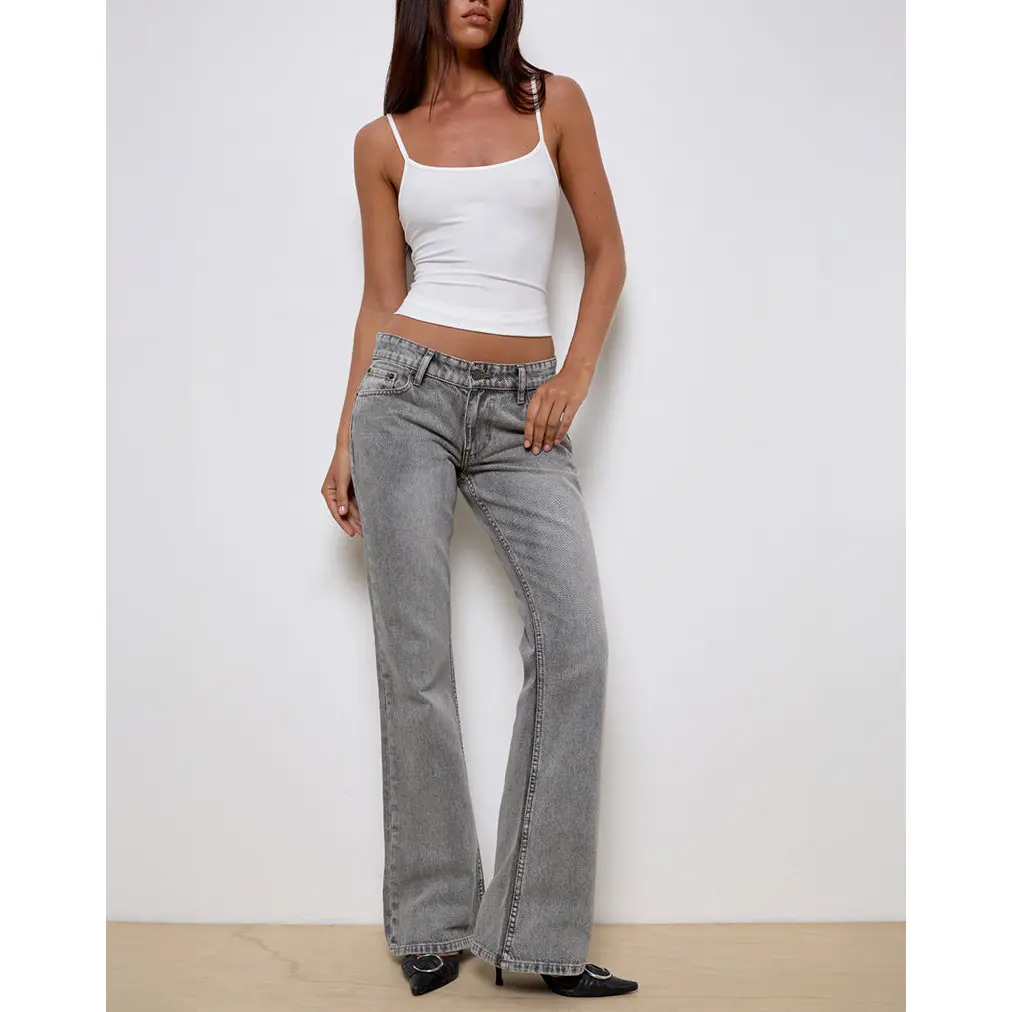 Rigid Low Rise Flare Jeans in Grey Wash
