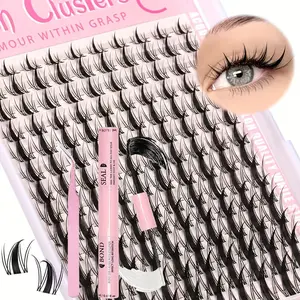 140pcs Fairy Eyelashes 8-18mm Cartoon Lashes Wispy Lashes Kit with Dual-Head Glue and Applicator, C Curl DIY Natural Eyelash Extensions Extension Set for Professional or Home Use