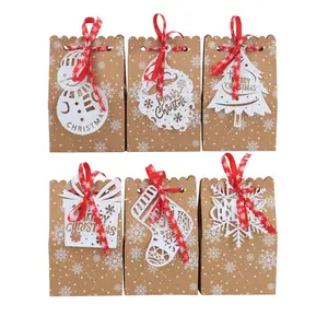 24 Pack Christmas Kraft Paper Snowflake Bags, European Style Holiday Decorations, Includes Cards and Ribbons, Gift Wrapping Supplies