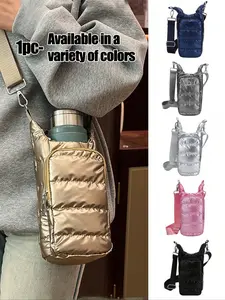 Portable Down Crossbody Water Bottle Case, Insulated Dual Zipper Pouch, Anti-Scratch, Shockproof, Leak-Proof, Fits Cups, Phones, Keys, Travel Use