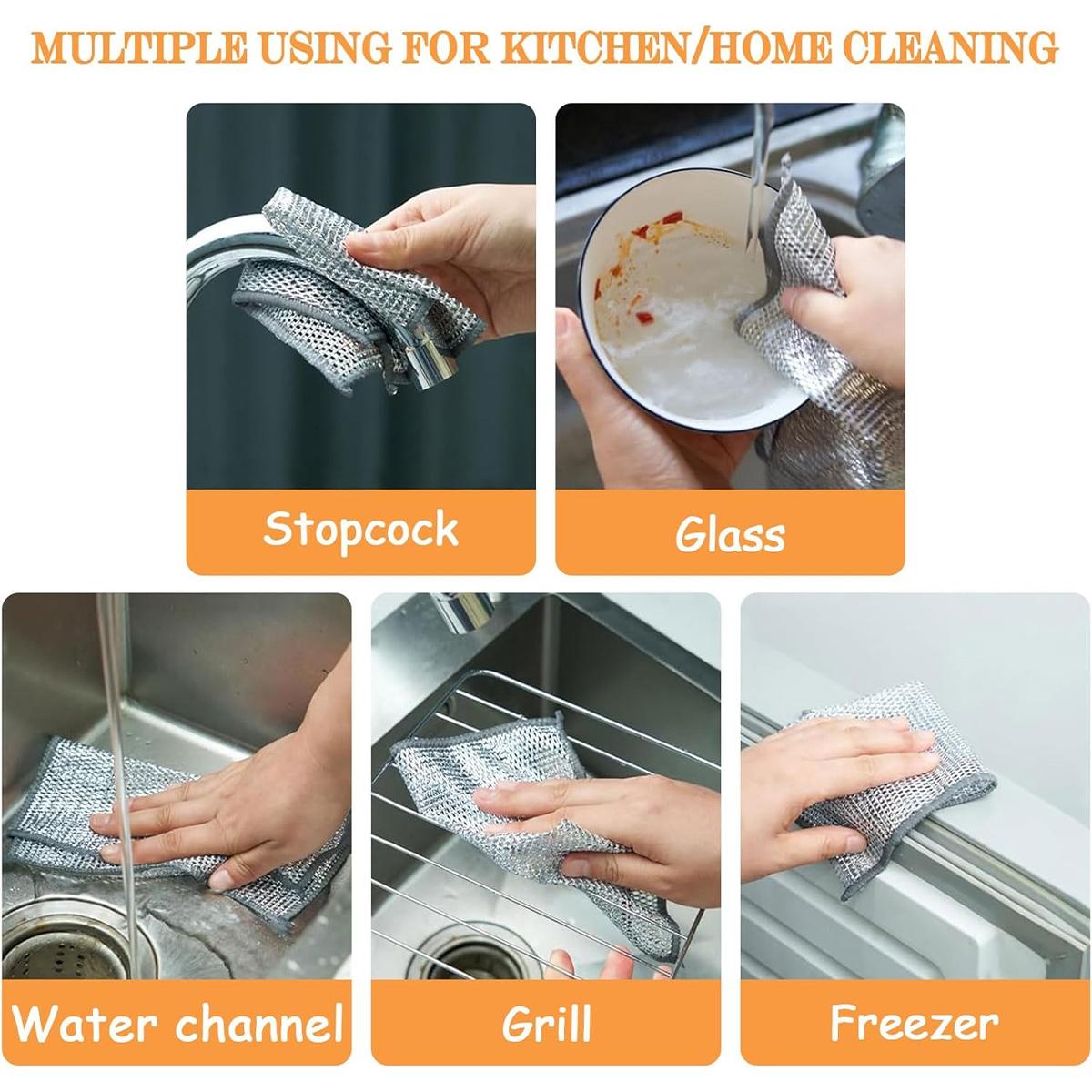 12 Pack Dual-Layer Steel Wire Dishcloth, Non-Scratch Heavy Duty Cleaning Rags, Reusable Kitchen Scrubber Pads for Dishes, Cookware, Sink & Stove, Multi-Purpose Cleaning Towels for Home & Bathroom
