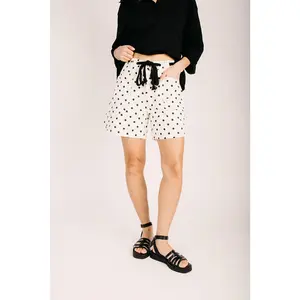 The Templin Barrel Denim Short in Cream + Black Dot