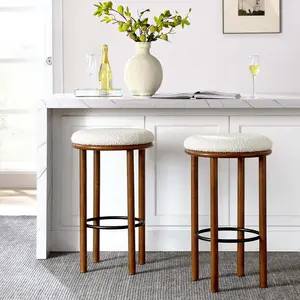 Modway Fable Boucle Fabric Bar Stools - Set of 2 in Walnut Ivory