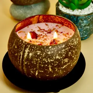 Coconut Shell Soy Candle – Rose Magnolia Vanilla Candle | Cozy Home Decor