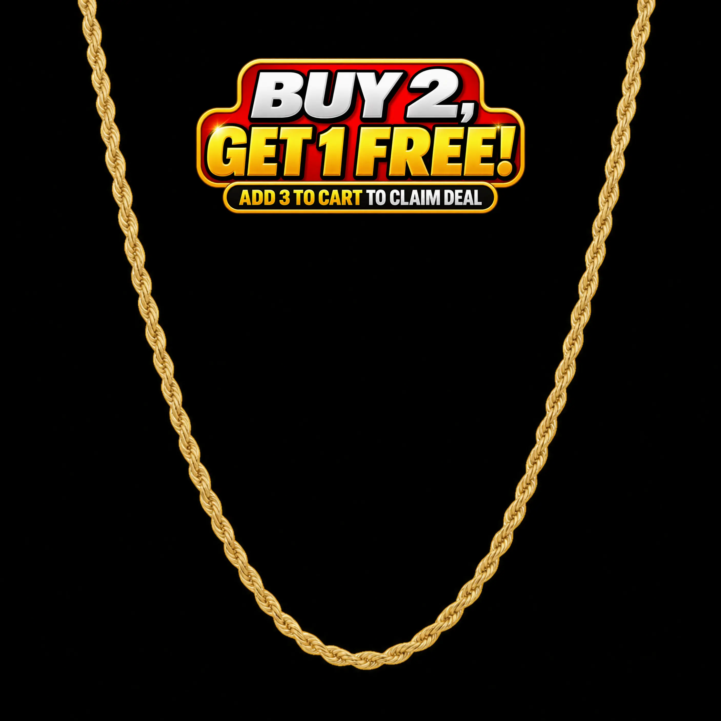 Stainless Steel, 18k Gold-Plated, 3mm Rope Chain Necklace For Women Men Unisex