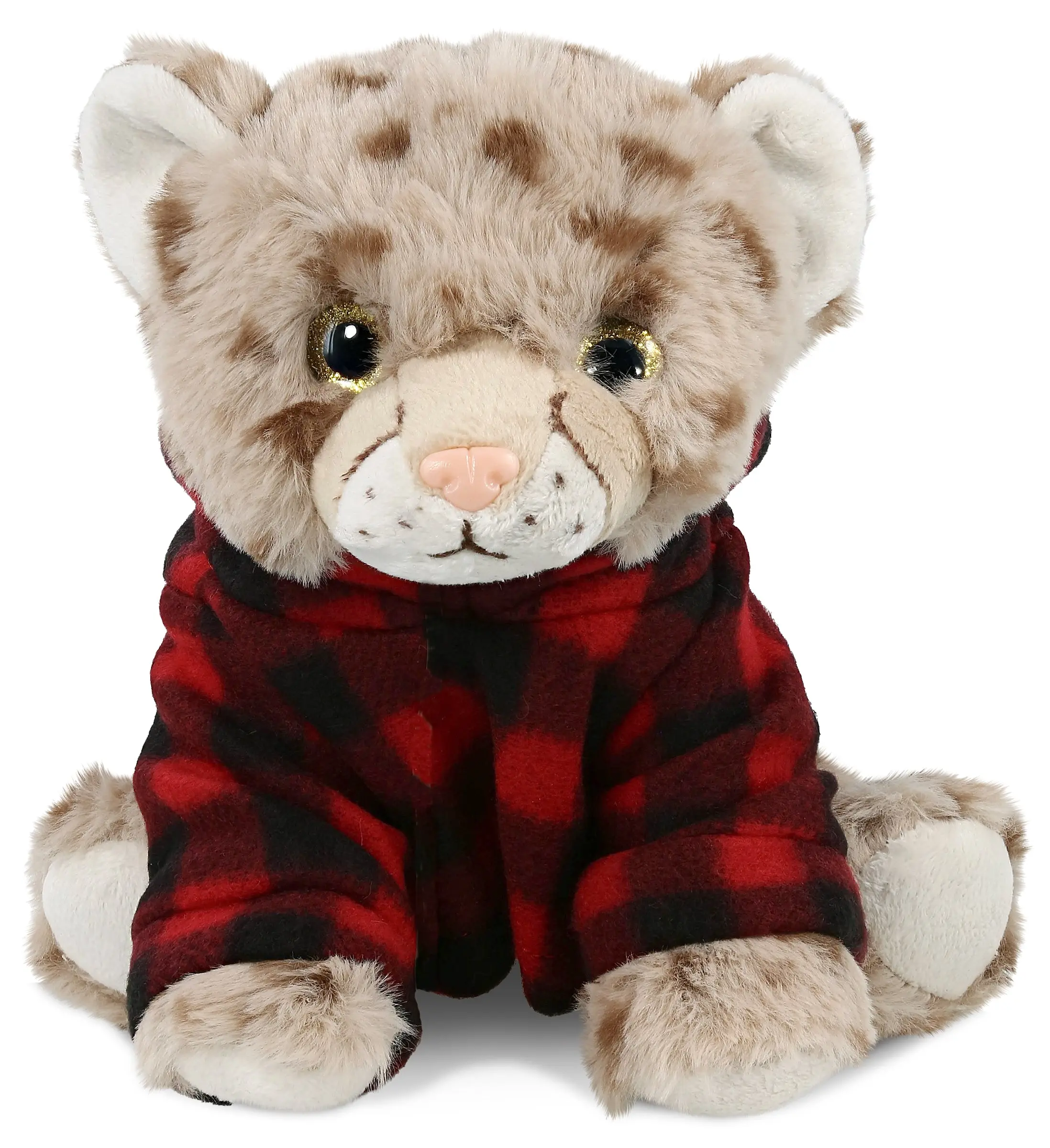 PLUSH RED PLAID HOODIE - SUPER SOFT PLUSH - SQUAT CHEETAH 8.5 INCH