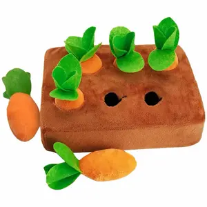 Interactive Dog Snuffle Mat with Carrot Toys, Brown Plush Puzzle Board, 8.85 x 7 Inches, Pet Mental Stimulation and Stress Relief Training Toy