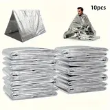 10-Pack Emergency Mylar Thermal Blankets, Silver Foil Space Blankets for Survival, First Aid, and Emergency Preparedness, Lightweight Gear, Outdoor Emergency Equipment