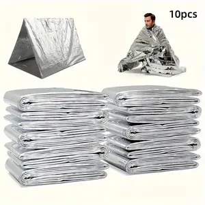 10 Pack Emergency Thermal Blankets Silver Foil Survival Blanket Kit for Outdoors, Camping, Hiking, Homeless, First Aid, Emergency Survival Supplies