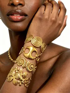 4 Pcs Boho Open Bangle Set, Vintage Spiral Flower Design, Stackable Adjustable, Perfect Jewelry for Daily Wear and Parties，Today Outlook