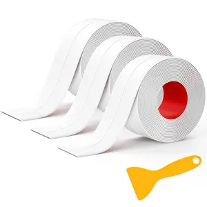 Caulk Tape  Self Adhesive, 3 Rolls White Caulking Sealant Strip for Kitchen, Countertop, Bathroom, Bathtub, Toilet Base, Floor Wall Edge Protector with Sealing Tool (1.5" x 10.5Ft)