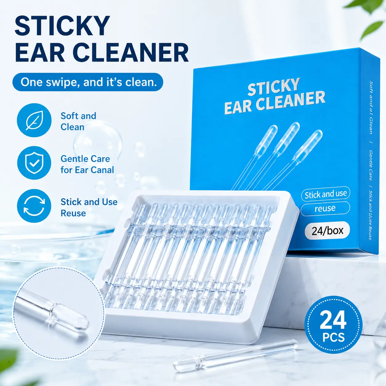 Reusable natural resin-tip EarCare sticks for dry earwax and outer ear use only, individually capped lightweight and portable beauty products with storage feature, earwax removal personal care accessory, None