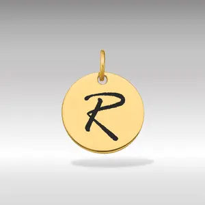 14K Gold Script Letter 'R' Circular Charm - Model YC1436R