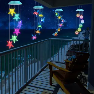 New Year's solar-powered outdoor colorful color-changing wind chime light, waterproof solar LED night light, suitable for porch, eaves, and garden outdoor decoration.