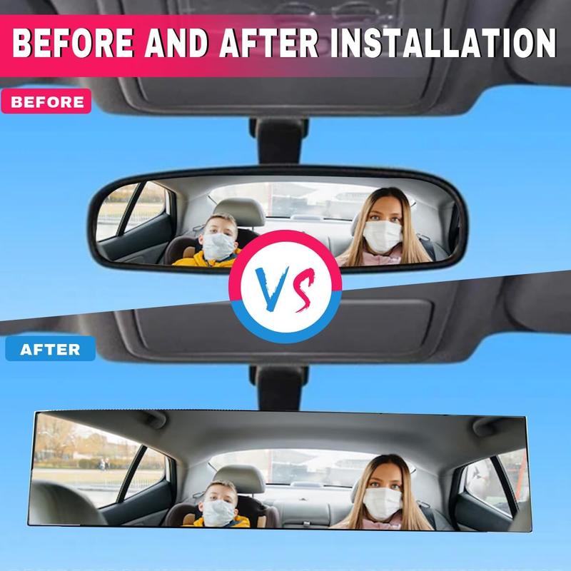Universal 12 Inch Rear View Mirror Clip On Panoramic HD Anti Glare Wide Angle Reduce Blind Spot for Cars SUVs Trucks Vehicles