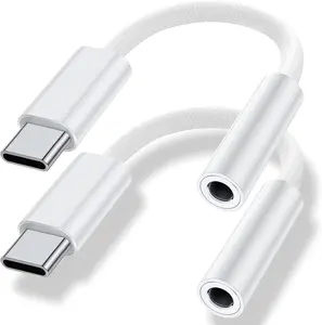 2-Pack USB Type-C to 3.5mm Headphone Jack Adapter, Aux Audio Dongle Cable for iPhone 17/16/15 Pro Series, iPad Pro, MacBook, Samsung Galaxy S24-S21, Pixel 9-8