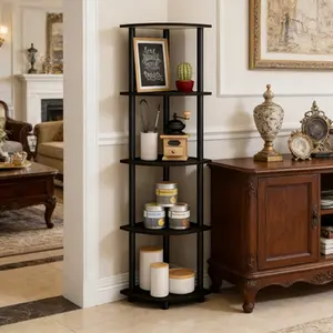 Turn-N-Tube 5 Tier Corner Shelf Stand, Wall Mounted Storage Shelving Unit, Multipurpose Display Rack for Perfume Plants Books, Ideal for Bedroom Living Room Bathroom Office Study Library, Espresso/Black