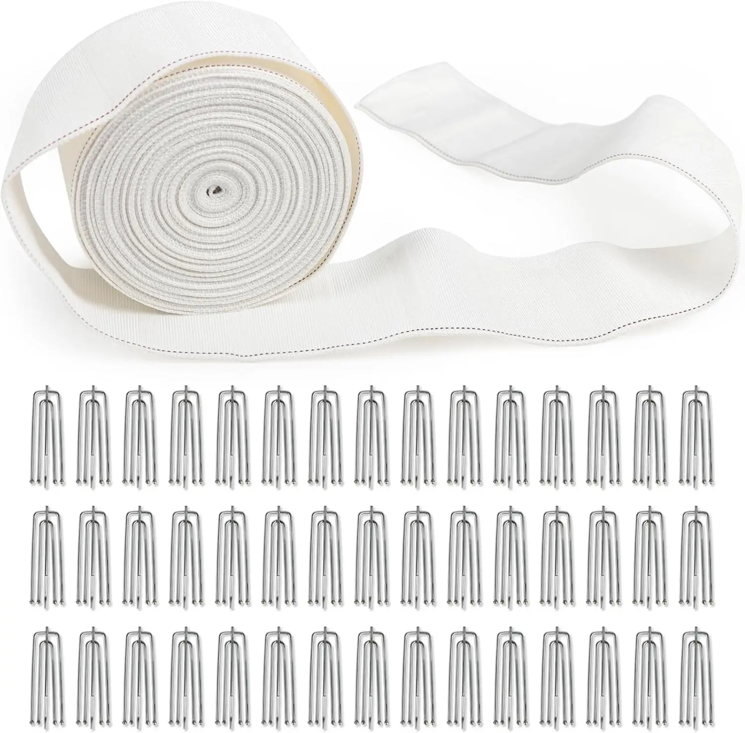 Curtain Pleat Tape, 13 Yards Curtain Tape with 45 Pinch Pleat Curtain Hooks | Stainless Steel 4 Prongs Curtain Hooks for Drapes | DIY Pinch Pleat Tape | White