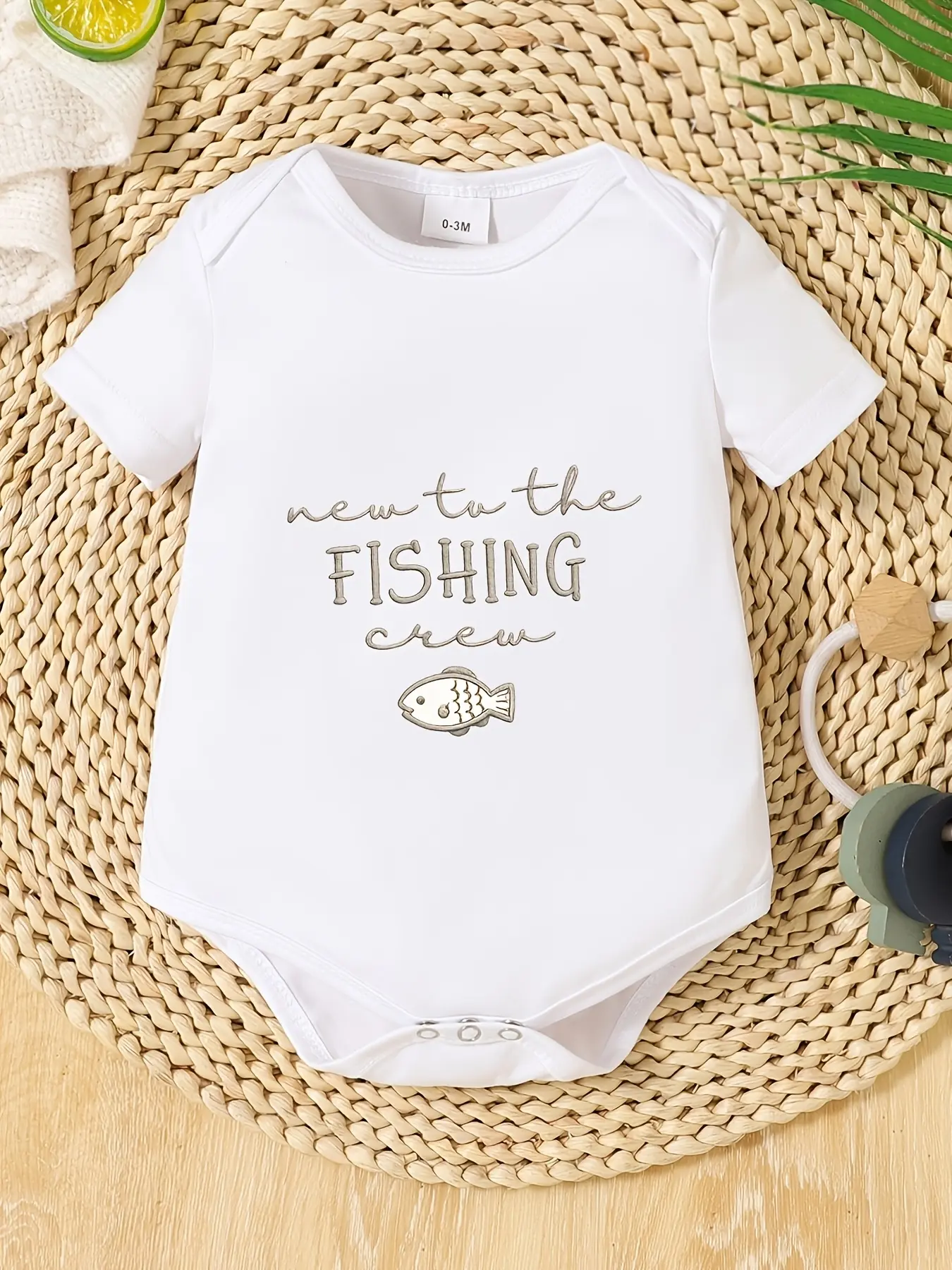 Baby "New to the Fishing Crew" Short Sleeve Cotton Bodysuit, Fishing Family Graphic Romper