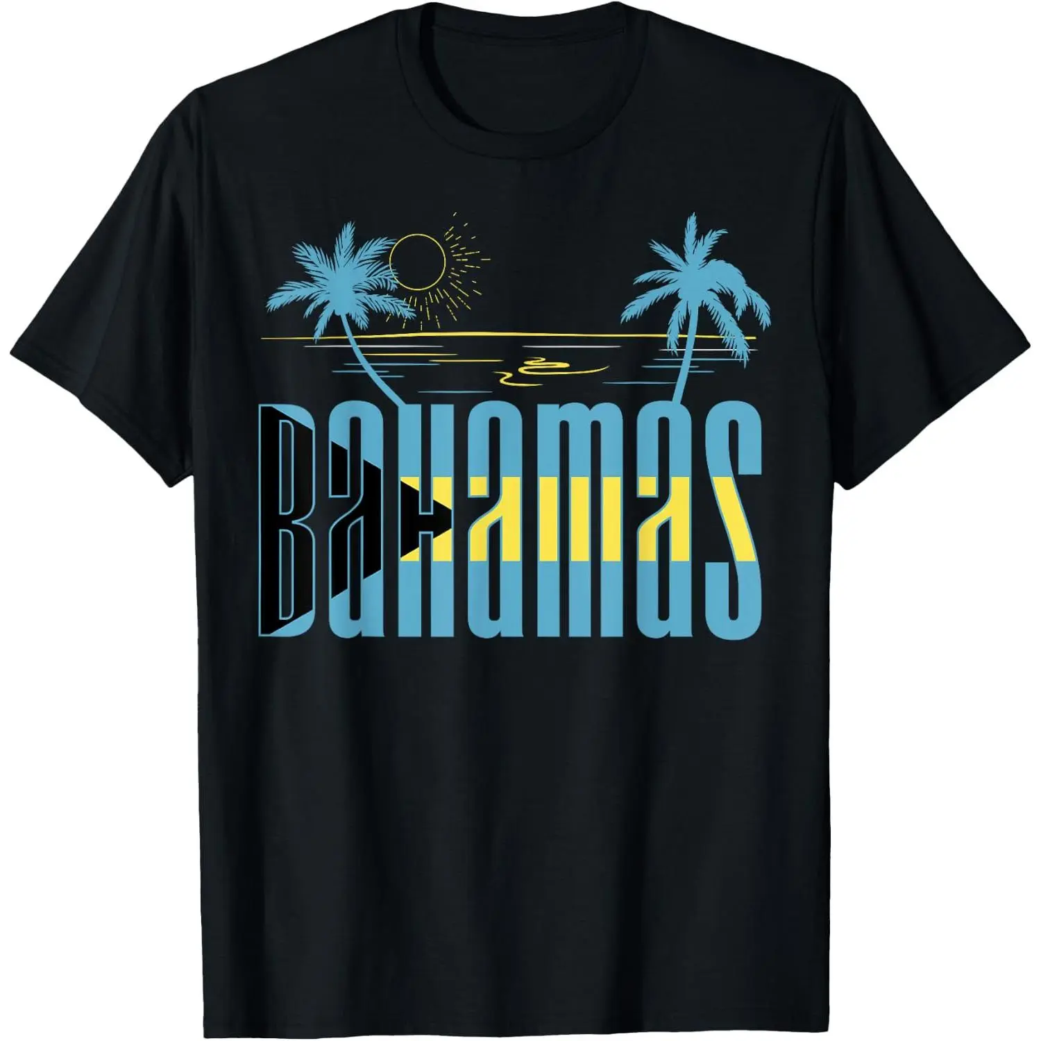 Women's 100% Cotton Crew Neck Short Sleeve Graphic T-Shirt - Bahamas Flag Print, Vintage Distressed Vibe, Playful Tropical Nassau Design, Cute Fashion Top, Gift Idea for Bahamians, Wide Range of Sizes, Casual Everyday Wear, Playful Look
