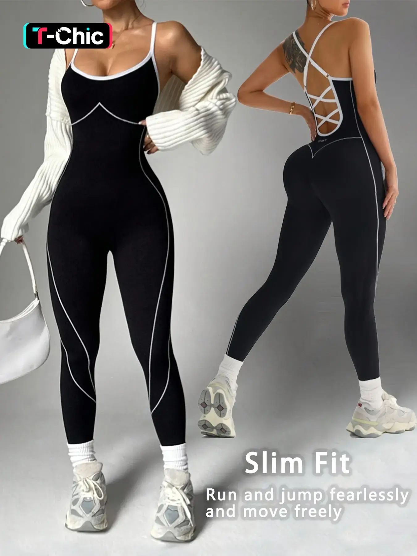 Women's Seamless Colorblock Yoga Sporty Jumpsuit, Adjustable Straps, Criss Cross Back Design, Sleeveless, Above Ankle, All Seasons, Sleeveless Sports Jumpsuit, Workout Jumpsuits