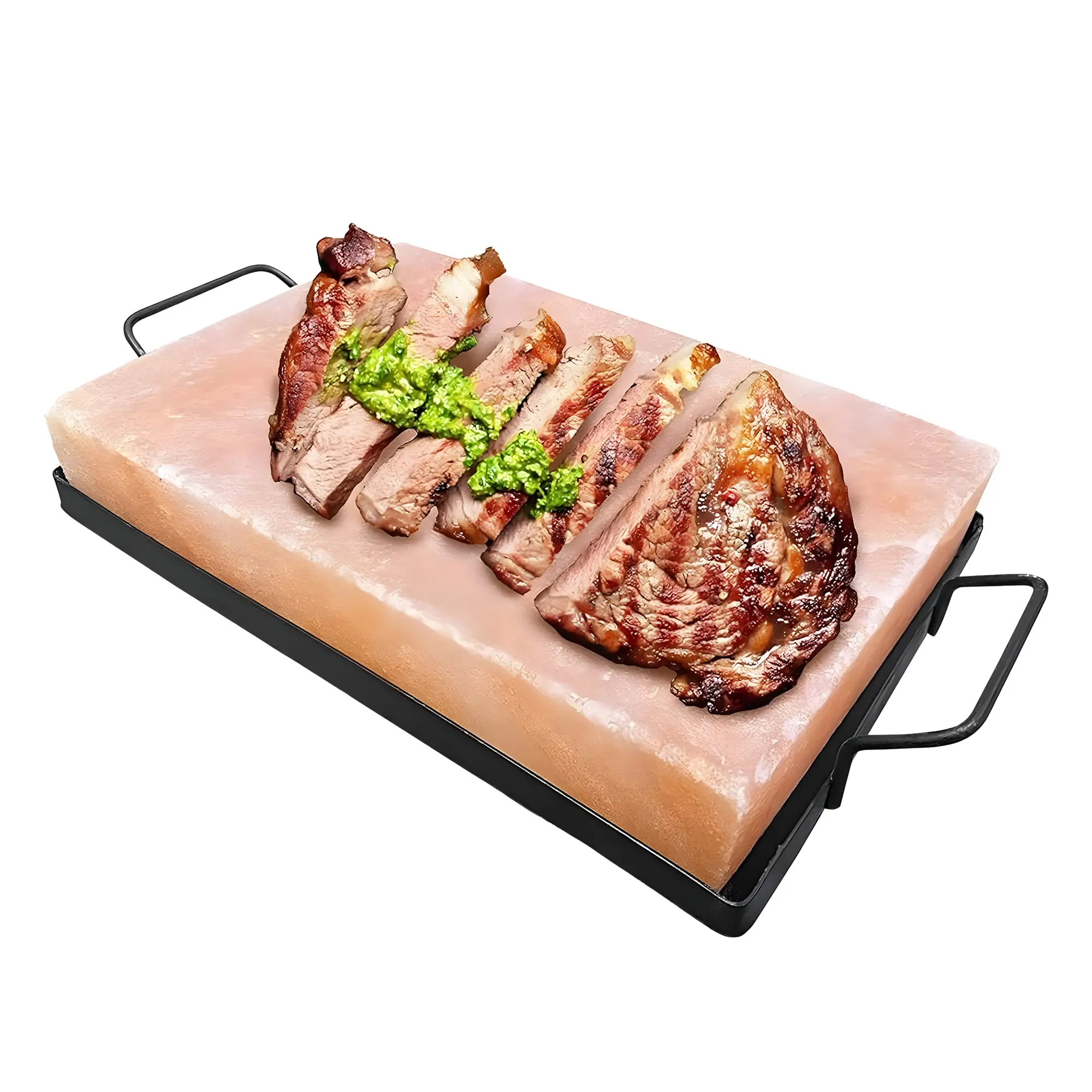 Zestiq Foods Himalayan Pink Salt Cooking Block 12" × 8" × 1.5" with Metal Tray – Natural Mineral-Rich Salt Block for Grilling, Cooking & Cold Serving
