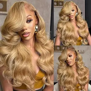 Honey Blonde Lace Front Wig Human Hair 13x6 Body Wave HD Lace Front Wig Human Hair for Women Pre Plucked 180 Density #27 Colored Honey Blonde Human Hair Wigs 30 Inch