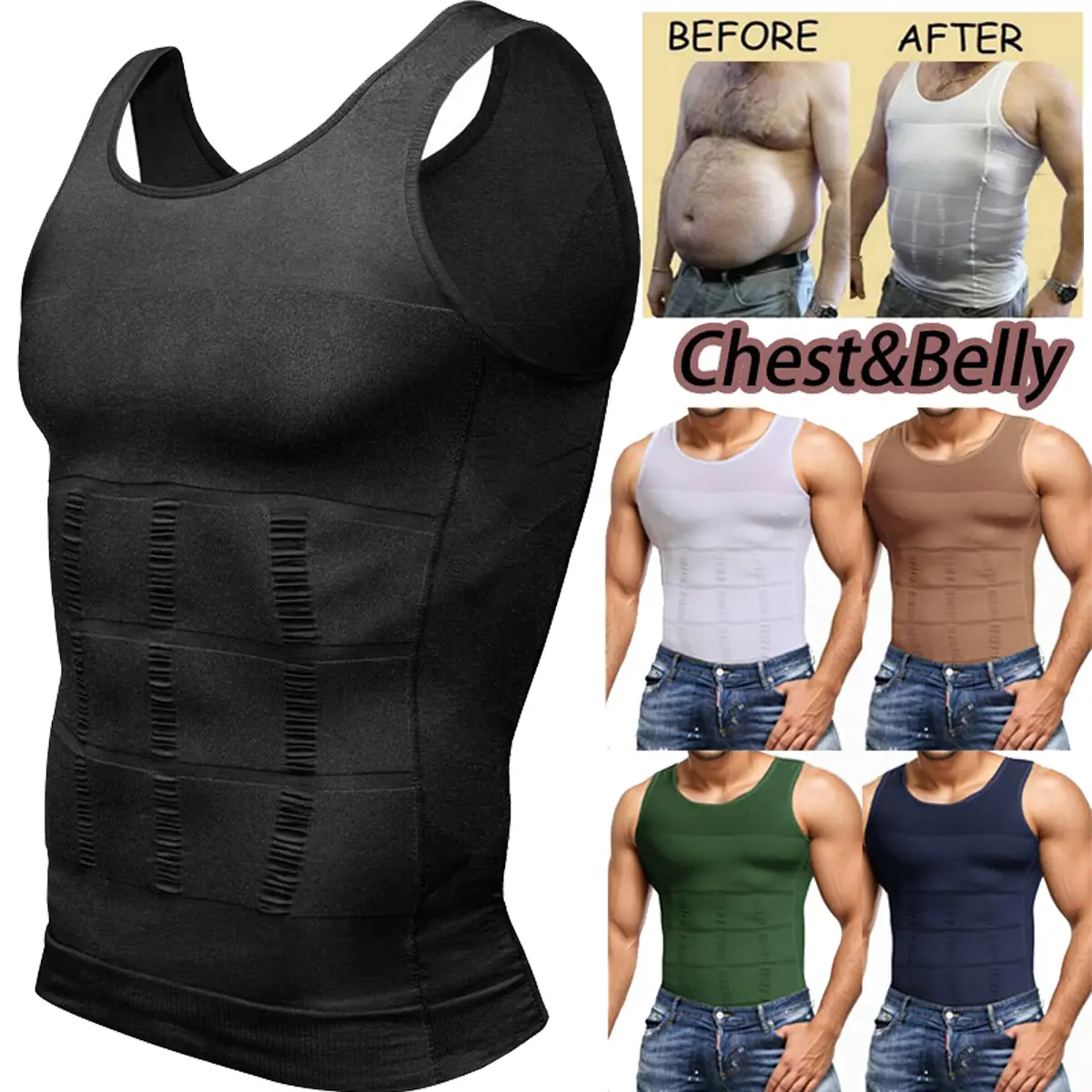 1-2 Pack Menswear Body Shaper Mens Compression Shirt Vest Shapewear Seamless Breathable Lightweight Stretchy Comfortable Activewear Workout Tank Tops