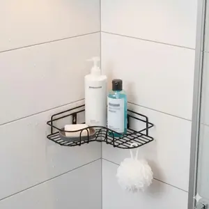No-Tool Strong Adhesive Bath Corner Shelf Adjustable Layers Space-Saving Storage Rack for Shampoo Bottles Anti-Corrosion Easy Clean Fits Narrow Angles Organize Shower Bathroom Essentials Multi-Purpose Durable Waterproof Design