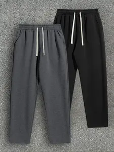 Men's Casual Straight Leg Pants, Lightweight Polyester Elastane Drawstring Waistband, Fitted Design with Pockets, All Season Wear, Casual Comfy Trouser