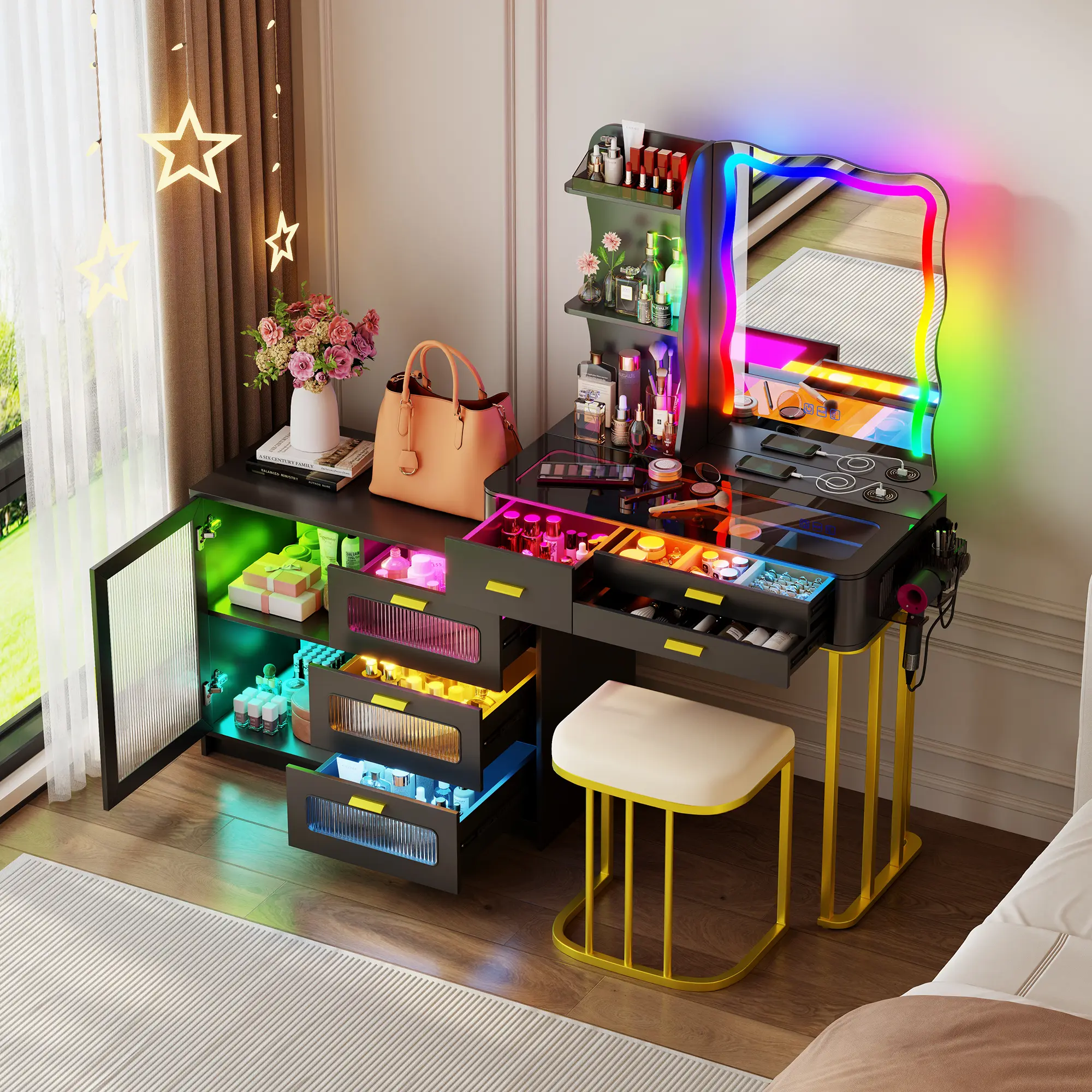 black-Multiple drawers