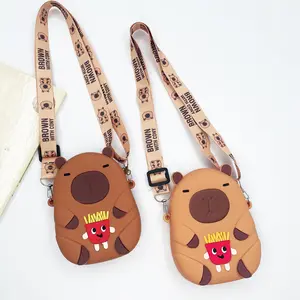 Cute Capybara Coin Purse for Women Soft Zipper Closure Crossbody Bag with Wide Strap, Kids Christmas Gifts & Outdoors