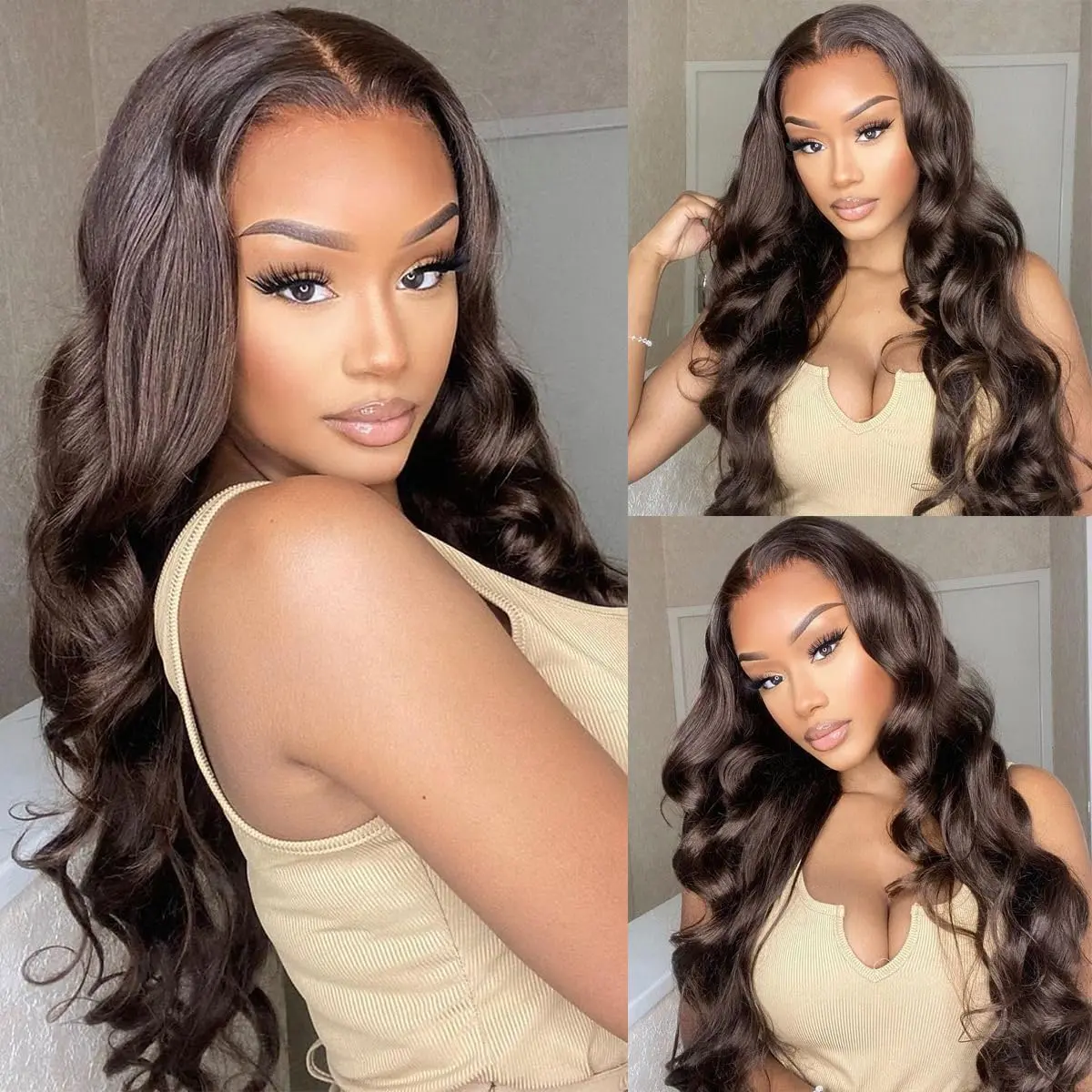 180 Density Body Wave Chocolate Brown Wig, 13x6 Lace Front Wigs Human Hair Pre Plucked,  Real Human Hair 4# Brown Wig for Women 30 Inch