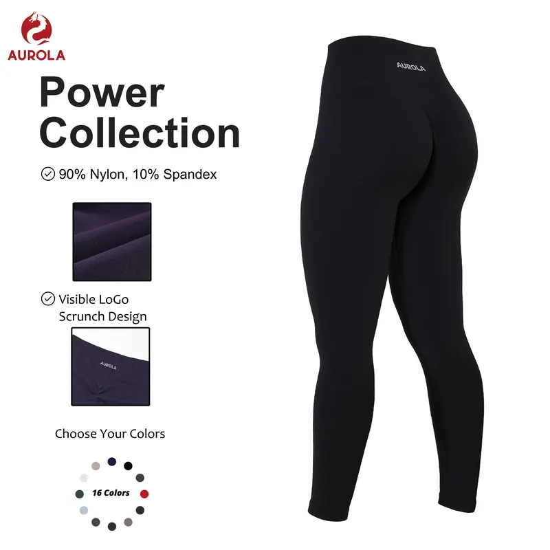 AUROLA Power Workout Leggings for Women Tummy Control Squat Proof Ribbed Thick Seamless Scrunch Active Pants