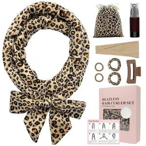 No Heat Curler Set for Healthy Long-Lasting Waves, Ribbon Curls Tool Kit (//leopard Print), Recyclable, Single Pack, Heatless Curling Set
