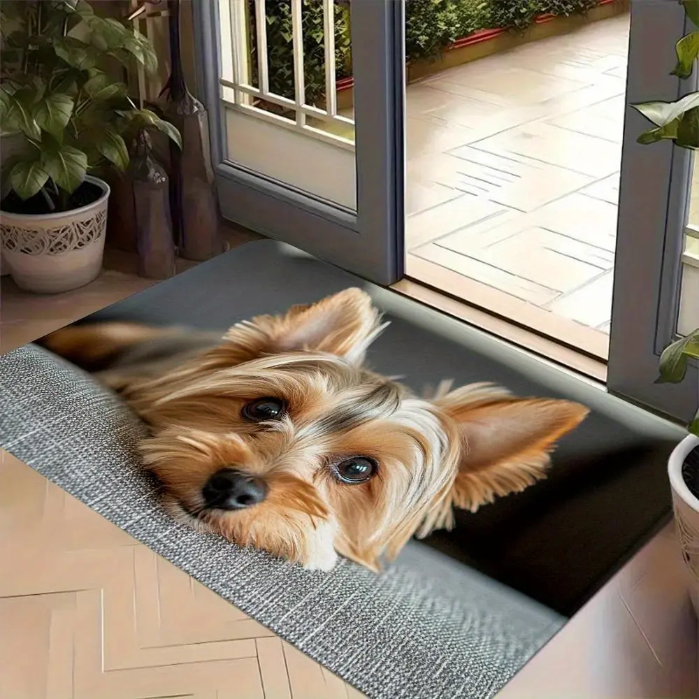 [Back to School] Modern Area Rug Doormat - Adorable Yorkshire Terrier Animal Style, Anti-Slip Rubber Base, Durable Decorative Non-Slip Rug for Bedroom, Living Room, Pet Lover Gift | Indoor Use, Anti-Slip Base