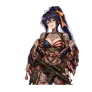 Akeno Anime Girl Sticker, America 250 Patriotic Decal, Tactical Tattoo Vinyl Sticker, Patriotic 4th of July Tactical Art