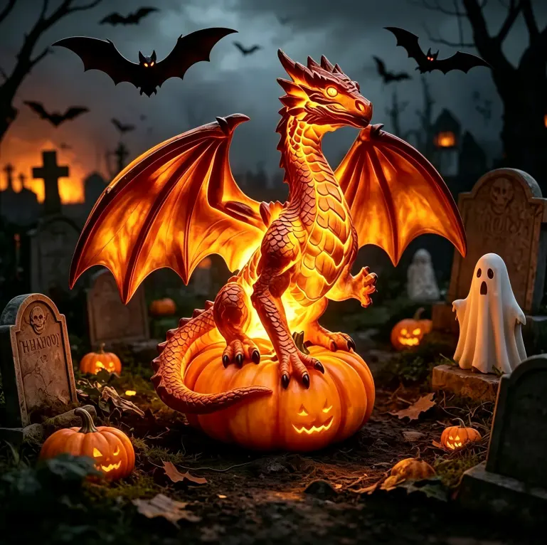 Pumpkin-shaped dragon lantern solar-powered glowing dragon garden decoration LED outdoor courtyard lawn pathway garden decoration gothic medieval fantasy style gift