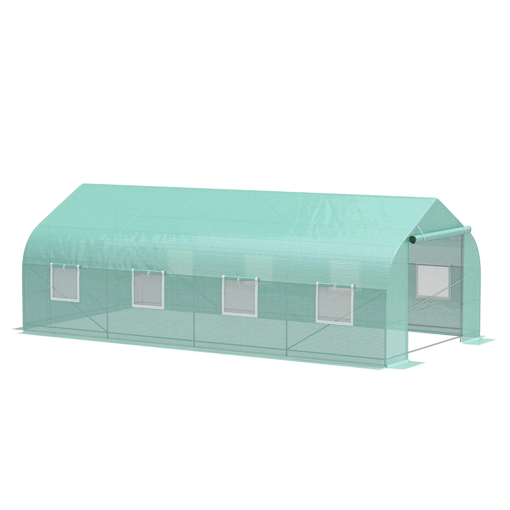 Outsunny 20'x10'x7' Outdoor Walk-in Large Enclosure Greenhouse - Tunnel Design with Roll-up Windows, Zippered Door, PE Cover, Galvanized Steel Frame & Heavy Duty Steel Structure, Galvanized Steel Frame Greenhouses, Large Enclosure Greenhouses