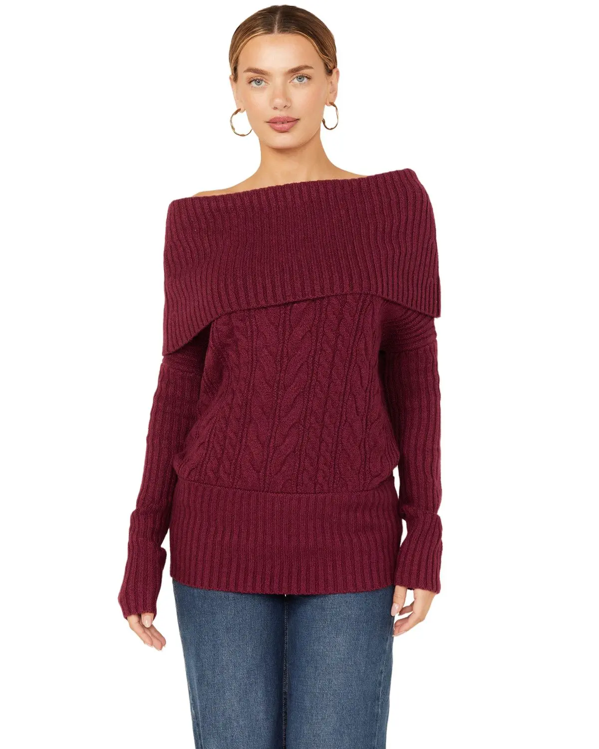 Shyanne Women's Women'S Off The Shoulder Cable Knit Sweater - Swfa24sw12-Fusa